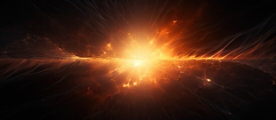 Poster - Bright orange sun flare radiating from the center against a deep black background with subtle textures creating an ethereal cosmic effect.