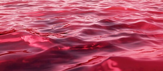 Poster - Abstract 3D render of a wavy holographic surface in dynamic reddish tones with reflections and ripples creating a captivating visual effect.