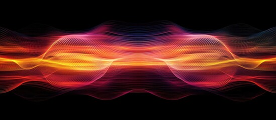 Leinwandbilder - Vibrant abstract wave patterns in hues of pink, orange, and purple flowing horizontally across a black background, illustrating dynamic energy and movement.
