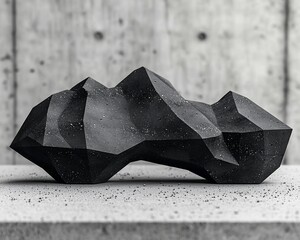 Aufkleber - Abstract black stone sculpture on grey surface.