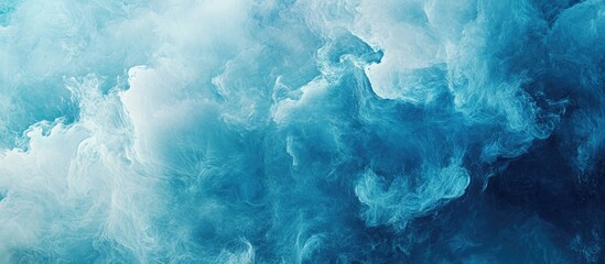 Poster - Blue abstract cloud textures with varying shades of cyan and teal swirling in the background, creating a calm and ethereal atmosphere.