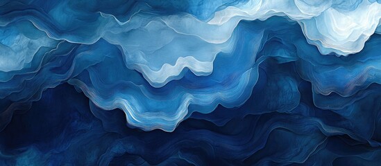 Poster - elegant dark blue waves flow gracefully across the design, blending lighter shades of blue for a tra