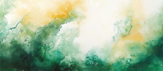 Poster - Abstract watercolor background featuring vibrant green tones with hints of yellow and soft white areas, creating a serene and ethereal atmosphere.