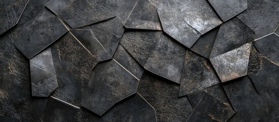 Leinwandbilder - Abstract texture of dark metallic plates in shades of black and gray, arranged irregularly with sharp angles, showcasing artistic depth and dimensionality.