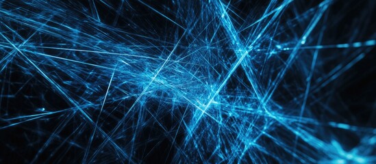 Poster - Laser blue lines intersecting in a dynamic abstract background on a dark backdrop creating a vibrant cinematic atmosphere for trailers