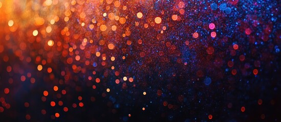 Poster - Vibrant abstract bokeh background with orange and blue hues featuring blurred circular light dots creating a dynamic and colorful effect.