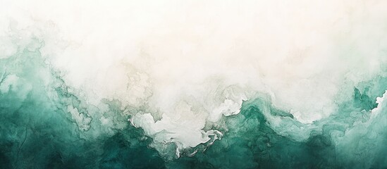 Poster - Abstract serene landscape featuring soft teal and white watercolor swirls blending harmoniously, creating a tranquil and calming atmosphere.