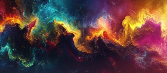 Poster - Vibrant abstract wave wallpaper featuring dynamic swirls of blue, orange, and purple colors across the canvas creating a mesmerizing background design
