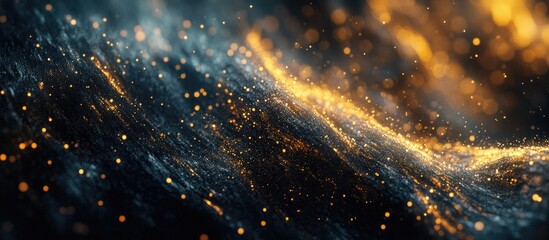 Leinwandbilder - Gold and black swirling bokeh lights create a mesmerizing abstract background with shimmering highlights on a dark gradient backdrop.