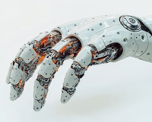 Poster - Close-up of a robotic hand with glowing internal mechanisms.