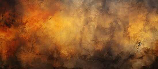 Poster - Abstract textured background showcasing warm tones of orange and yellow blended with dark hues of brown and black, creating a smoky ambience.