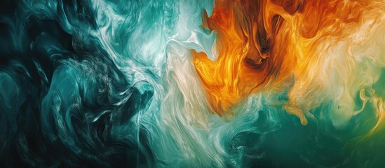 Leinwandbilder - Abstract watercolor art featuring swirling teal and orange hues blending harmoniously across the canvas creating a vibrant and dynamic composition.