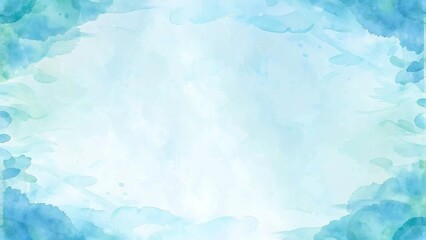 Aufkleber - Blue green watercolor background with white cloudy center and abstract watercolor sky border design texture, artistic paint backdrop with soft tones ideal for dreamy nature or weather themes