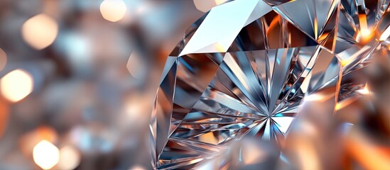 Poster - Intricate diamond facets sparkle with reflections against a blurred background of warm bokeh highlights in a luxurious abstract setting.