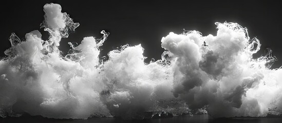 Fototapete - Close-up of dramatic white smoke clouds against a dark background, with dynamic shapes and textures creating a stylish contrast and vignette effect.