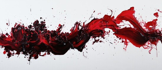 Aufkleber - Vibrant red wine splatters artistically against a crisp white background showcasing rich movement and texture with dynamic fluid shapes in various shades.