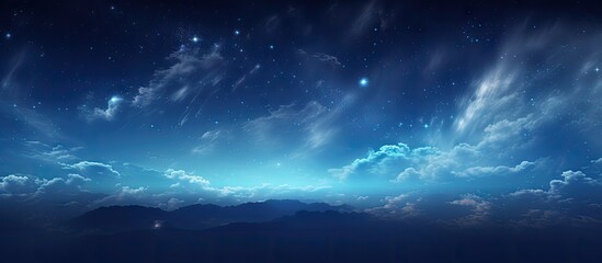 Leinwandbilder - Stunning blue night sky with soft clouds and twinkling stars, soothing gradient hues transitioning from deep navy to light azure, ideal for backgrounds.
