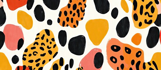Leinwandbilder - Vibrant leopard print pattern in orange, black, and pink against a light background, showcasing dynamic shapes and textures for stylish designs