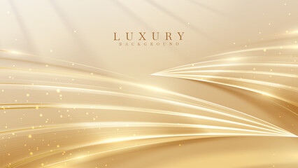 Wall Mural - Golden glowing curves decorated with bokeh effect on a creamy luxury abstract background, elegant poster template. Vector illustration.