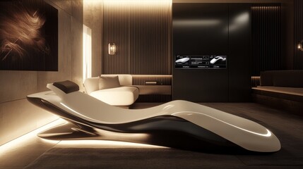Poster - A connected smart home living room with minimalist decor, sleek furniture, and cutting-edge tech, all illuminated by modern lighting for a sleek, futuristic look.