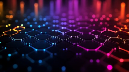 Wall Mural - a dark background with colorful hexagons and light
