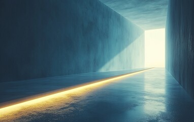 Poster - Glowing path in dark concrete tunnel.