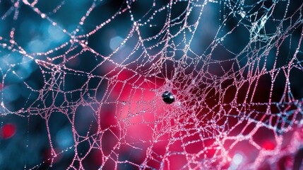 Dew-Covered Spiderweb, Forest, Night, Bokeh, Nature
