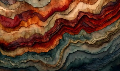 Abstract layered landscape art print, earthy tones, background texture, wall decor