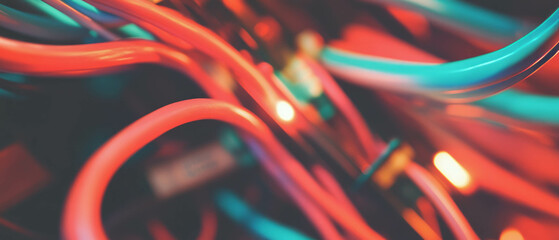 Aufkleber - Multicolored intertwined wires create an abstract background representing speed and data flow