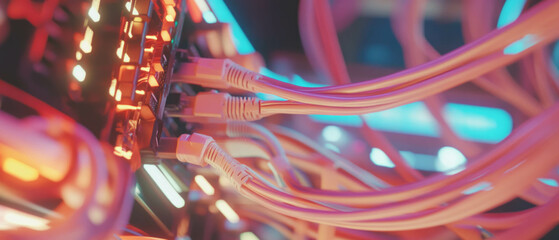 Poster - Wires interconnected on a grid showcasing data flow and structured chaos in vibrant colors