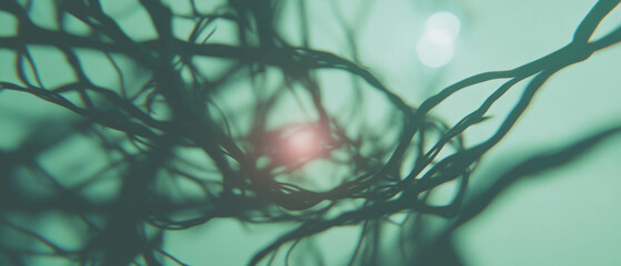 Poster - Intricate web of wires creating a dynamic background with light and shadows