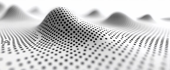 Poster - Abstract grayscale undulating surface with dotted pattern.