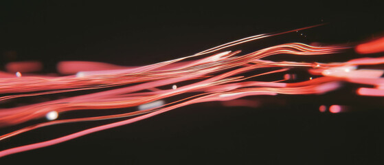 Fototapete - Dynamic light trails and wires creating an abstract visual effect in a dark background