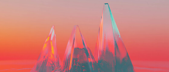 Poster - Abstract design featuring sharp-edged cones in vibrant colors against an empty backdrop