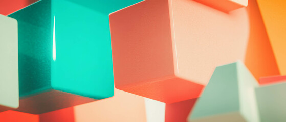 Aufkleber - Colorful geometric abstract cubes with fragmented patterns and empty central space