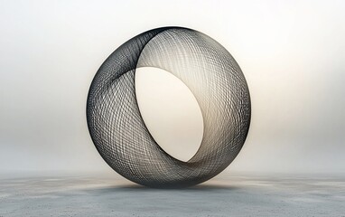 Aufkleber - Abstract sphere sculpture, minimalist design, black lines, white background.
