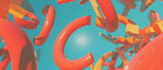 Poster - Dynamic typographic composition with abstract letters and vibrant colors in 3D space