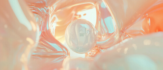 Aufkleber - Surreal composition of distorted shapes and abstract objects with central empty space