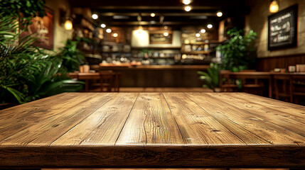 Canvas Print - Rustic Wooden Table in a Cozy Bar Setting