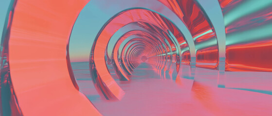 Poster - Endless perspective illusions within vibrant 3D abstract tunnels