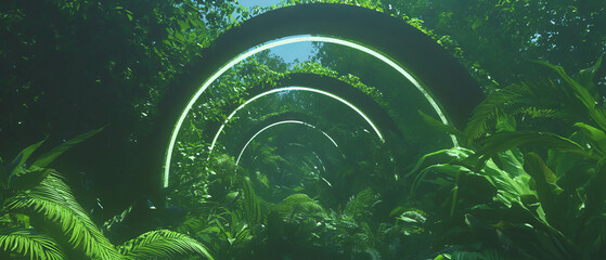 Poster - Exploring an enchanting pathway of arches embraced by lush green vegetation and natural beauty
