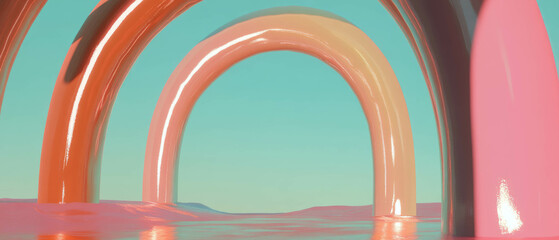 Poster - Colorful abstract dimension with 3D arches creating a vibrant energy backdrop