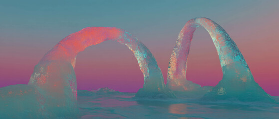 Poster - Intricate design of three-dimensional ice arches in a cold, ethereal setting