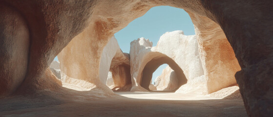 Poster - Abstract arches created from natural materials showcase rustic charm and earthy tones