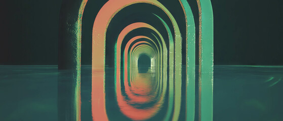 Aufkleber - Reflections of 3D arches creating infinite perspectives with mirrored surface effect