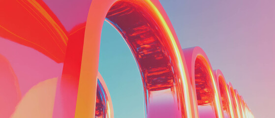 Poster - Reflective arches capturing urban life and modern energy in abstract design