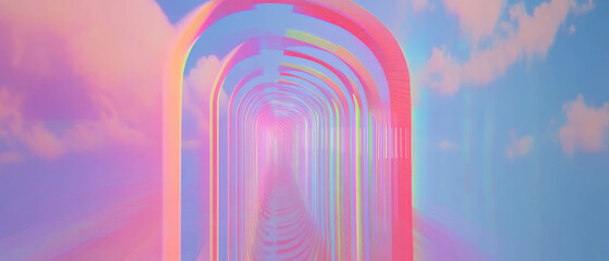 Poster - Dynamic abstract arches with vibrant patterns creating a modern art visual experience