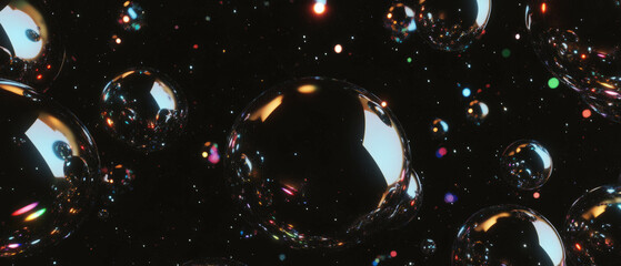 Aufkleber - Shimmering chrome spheres amid sparkling particles in a dark futuristic backdrop