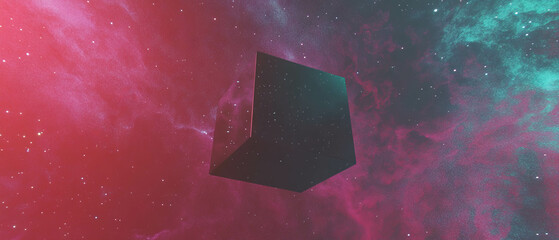 Poster - Floating cubes in a cosmic landscape filled with starry glitter and vastness of space