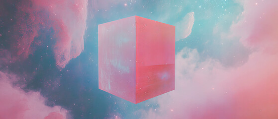 Aufkleber - Floating 3D cubes in a cosmic landscape filled with glittering stars